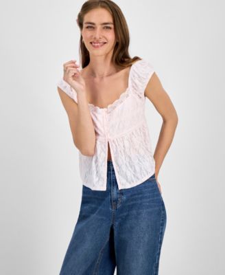 Self Esteem - Juniors' Lace Cap-Sleeve Flyaway Top
