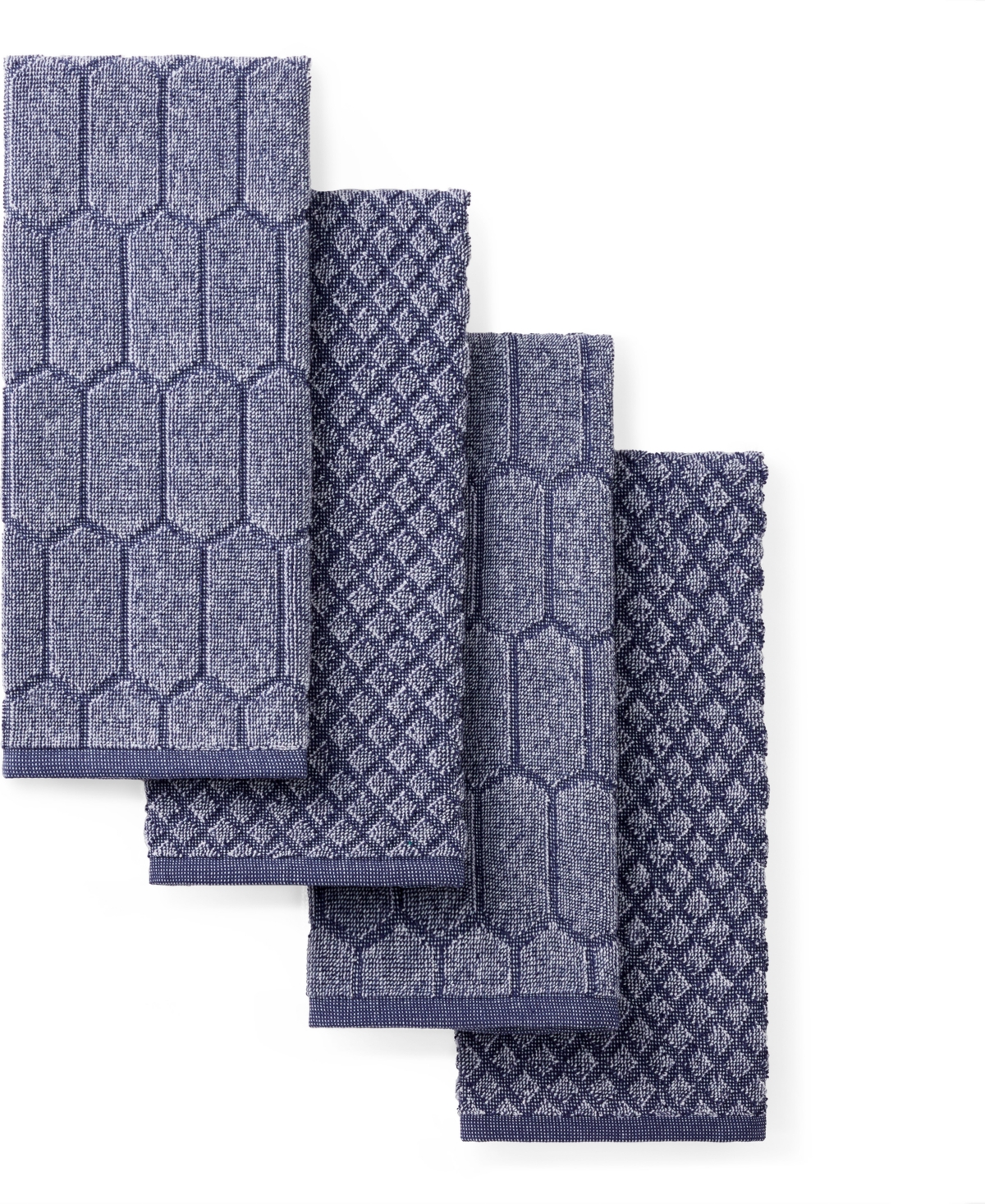 Honeycomb Chambray Textured Cotton Kitchen Towel Set, 16" x 28" - Red