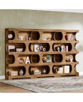 71" Tall Bookcase Set of 2, 4-Tier S-Shaped Bookshelf, Wood Decorative Storage Shelving, Modern Freestanding Display Shelves, Large Library Book Shelf Unit for Home Office Living Room Bedroom