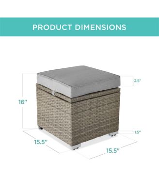 Set of 2 Wicker Ottomans, Multipurpose Furniture w/ Removable Cushions, Steel Frame