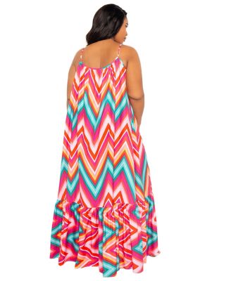 Plus Size Chevron Voluminous Maxi Dress