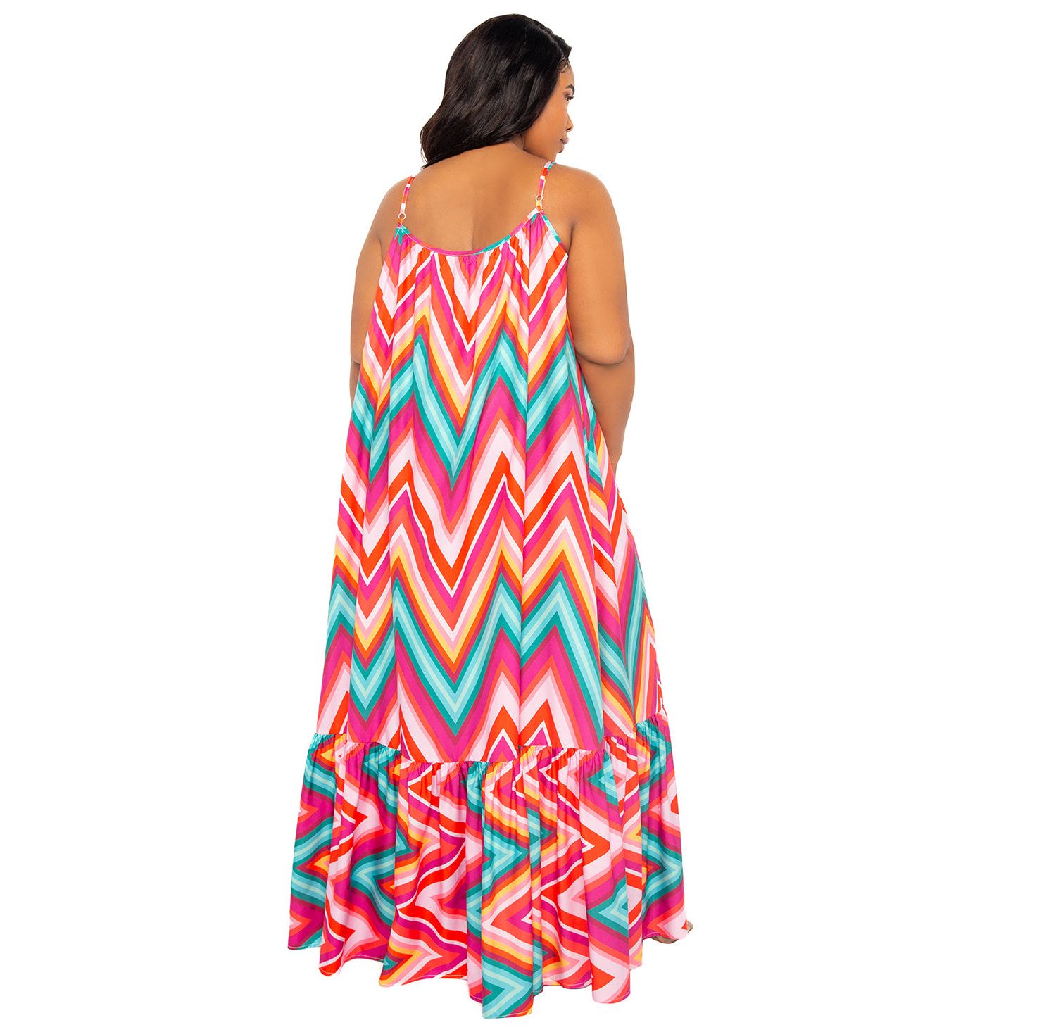 Plus Size Chevron Voluminous Maxi Dress