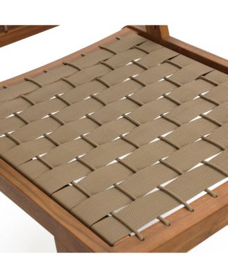 Outdoor Acacia Wood Woven Back and Seat Armless Deck Chair