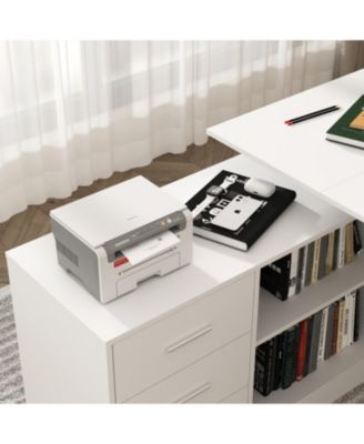 3-Drawer Wooden L-Shape Computer Desk with Adjustable Height, Open Shelves, Door Cabinet  63-Inch Large Workstation