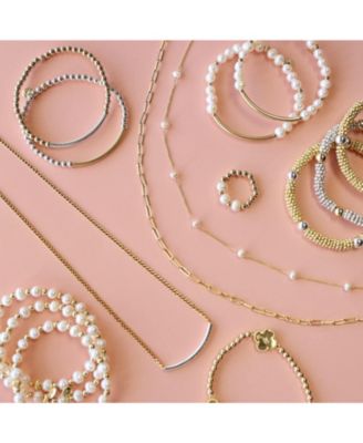 Non-Tarnishing 3mm Gold Filled Beads and Bar, with Fresh Water Pearls, Stretch Bracelet