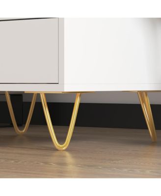 1 PC wooden Bedside table with three drawers, gold handles and feet - side table