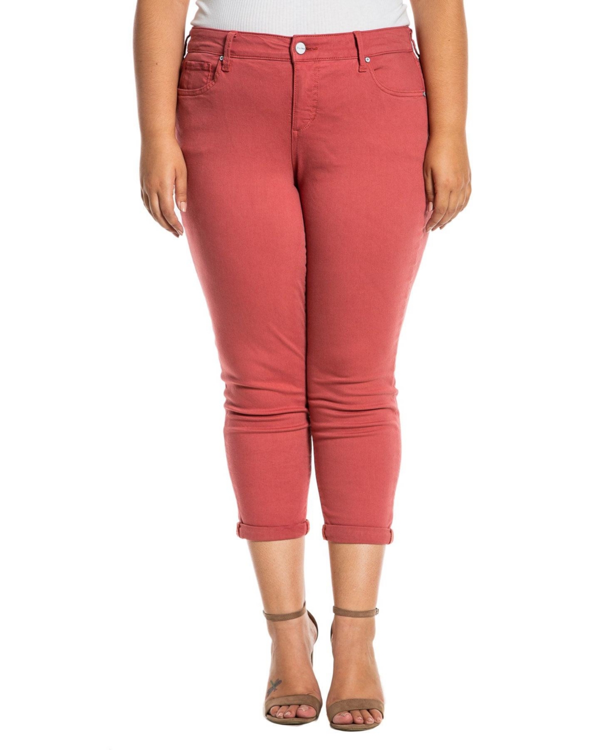 Plus Size Color Mid rise boyfriend rolled in 25.5" inseam - Cayenne