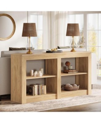 59-Inch Farmhouse Console Table, 3-Tier Entryway Table with Storage, Wood Console Behind Couch for Living Room, Hallway, Foyer, Oak