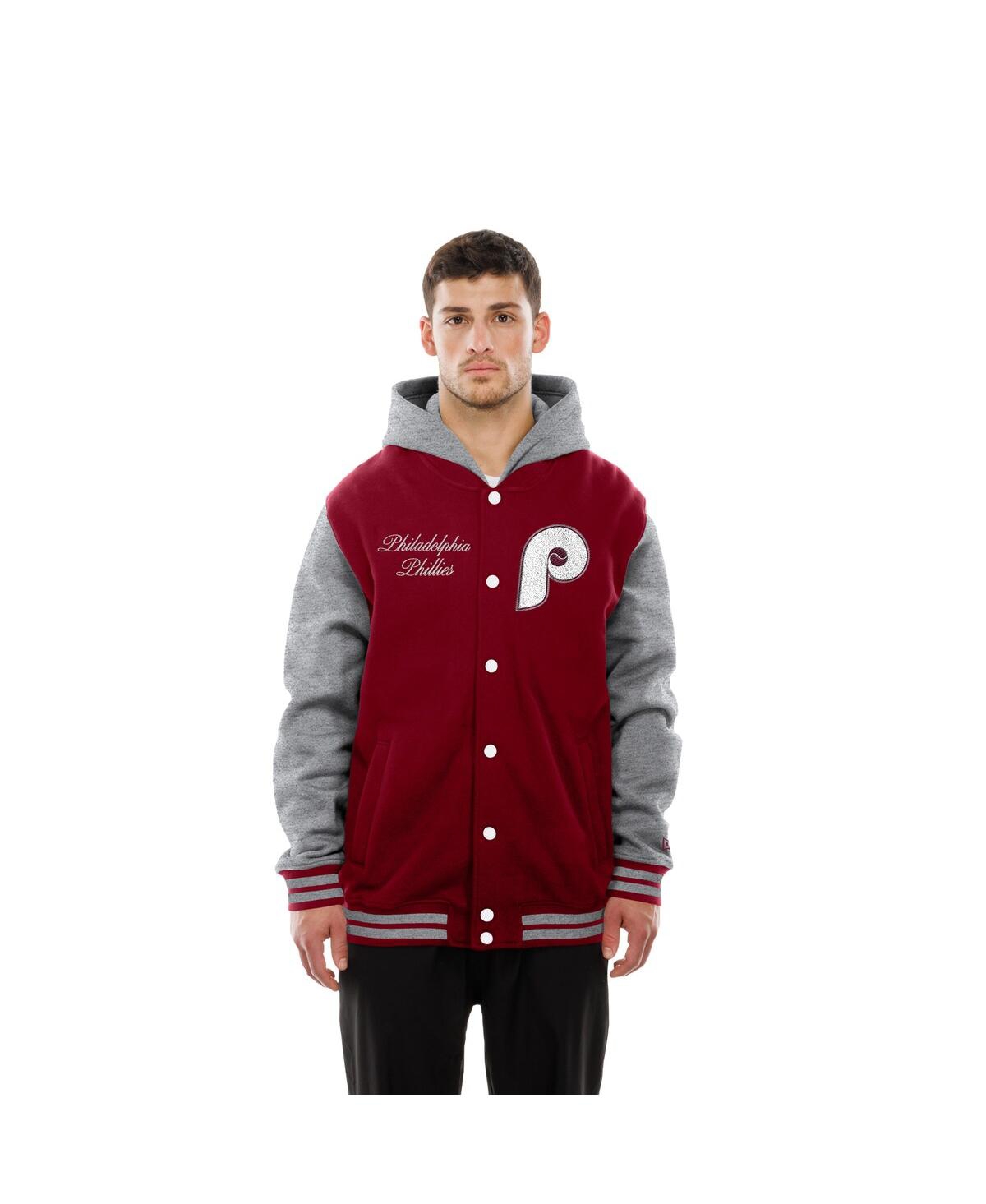 NEW ERA MEN'S BURGUNDY PHILADELPHIA PHILLIES THROWBACK PREP FULL-SNAP HOODIE JACKET 