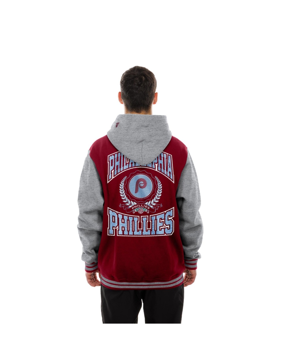 NEW ERA MEN'S BURGUNDY PHILADELPHIA PHILLIES THROWBACK PREP FULL-SNAP HOODIE JACKET 