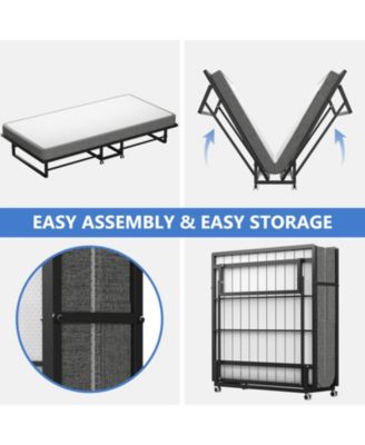 Portable Rollaway Guest Bed with Memory Foam Mattress and Bed Side Pocket