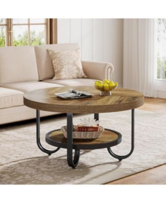31" Single-Piece Metal Coffee Table with Storage Shelf and Curved Legs