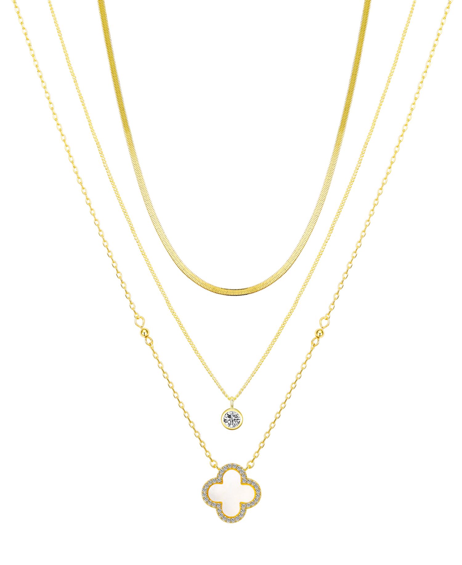 Cubic Zirconia and Mother of Pearl Clover Necklace Set
