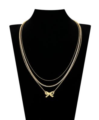Cubic Zirconia Bow Layered Necklace Set