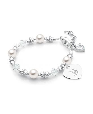 Tiny Blessings Childrens Sterling Silver Crystals Pearls Engraved Initial Girls 525 Bracelet - Silver - b 180$