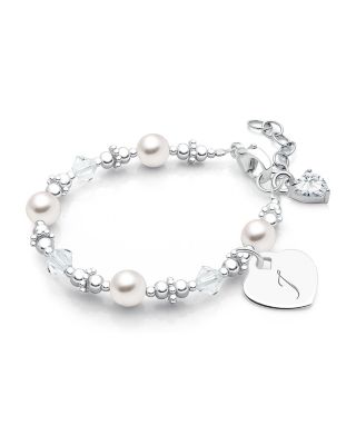 Tiny Blessings Childrens Sterling Silver Crystals Pearls Engraved Initial Girls 525 Bracelet - Silver - i 180$