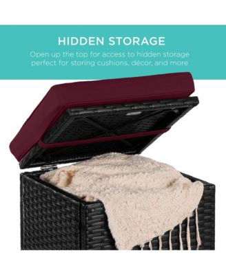 Set of 2 Wicker Ottomans, Multipurpose Furniture w/ Removable Cushions, Steel Frame