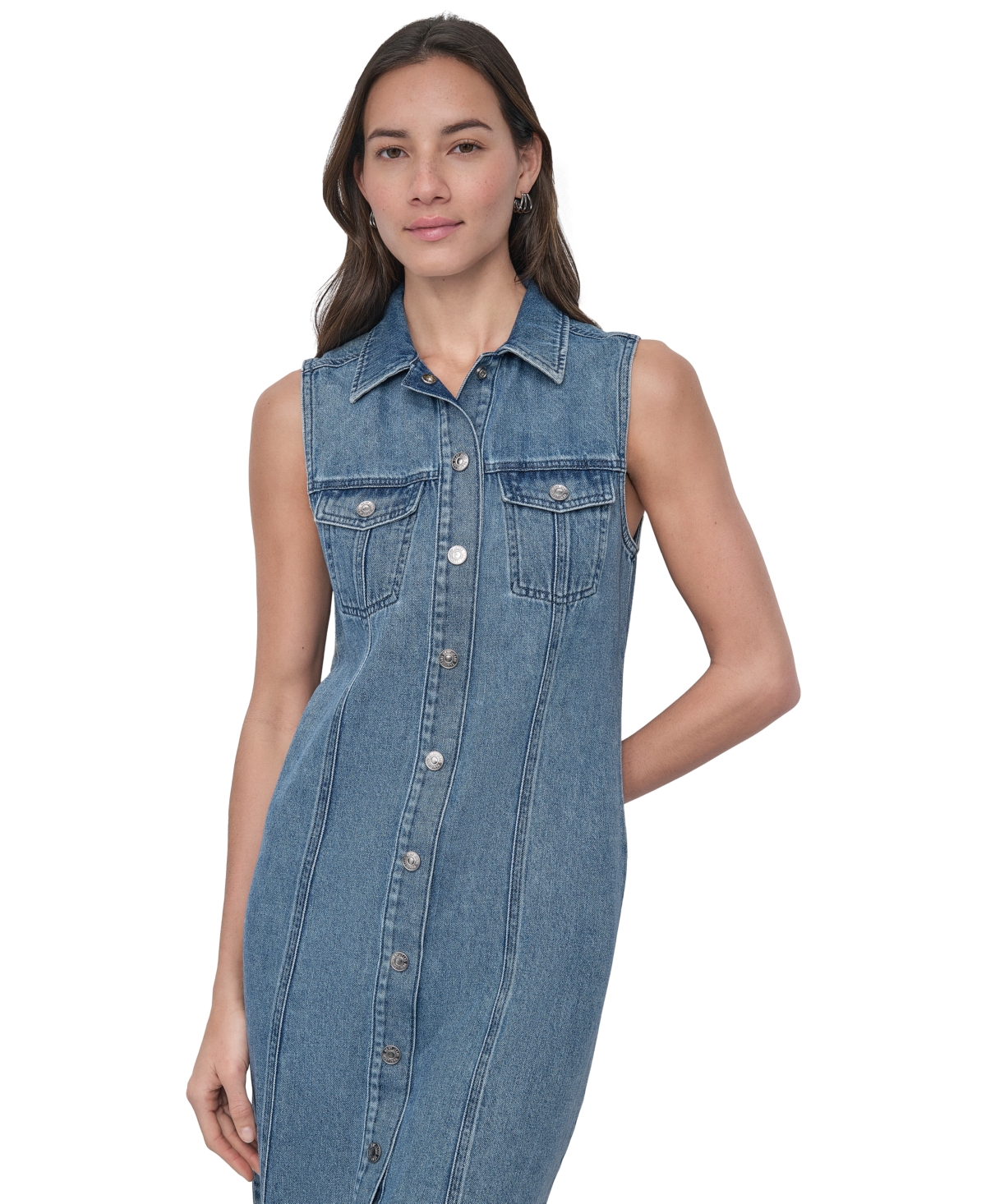 DKNY JEANS WOMEN'S SLEEVELESS DENIM MAXI DRESS 