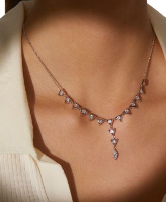 Silver-Tone Cubic Zirconia Triangle Lariat Necklace, 16" + 2" extender, Exclusively at Macy's 