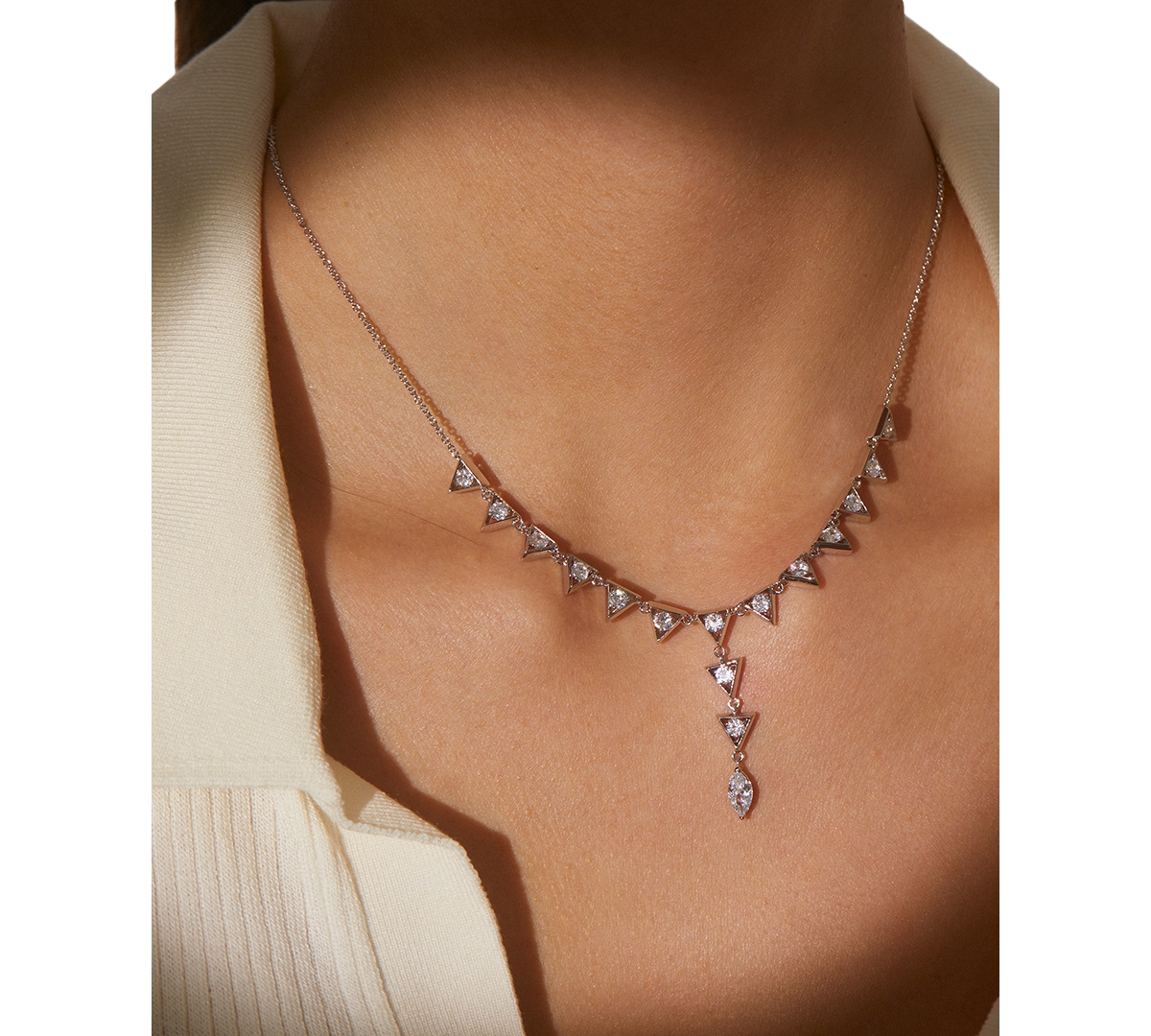 Eliot Danori Silver-tone Cubic Zirconia Triangle Lariat Necklace, 16" + 2" Extender, Exclusively At Macy's In Silver