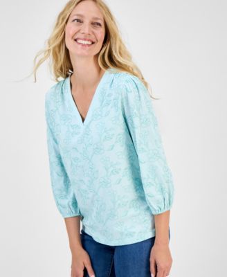 Style & Co - Petite Floral Embroidery V-Neck Top