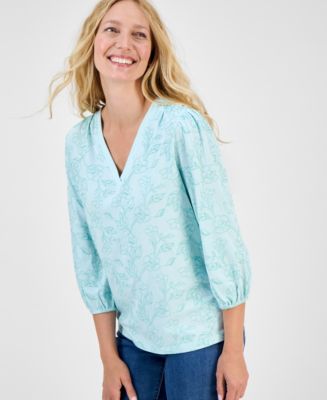 売れ筋商品|||スタイルアンドコー カットソー トップス レディース Petite Floral Medallion Easy Split-Neck Blouse, Exclusively at Macy's Floral Hampton Vince Camuto Women's Floral-Print Split-Neck Short-Sleeve