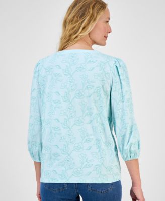 売れ筋商品|||スタイルアンドコー カットソー トップス レディース Petite Floral-Print Top, Exclusively at Macy's Pacific Aqua Style & Co Petite Floral Print Pima Cotton 3/4-Sleeve Top