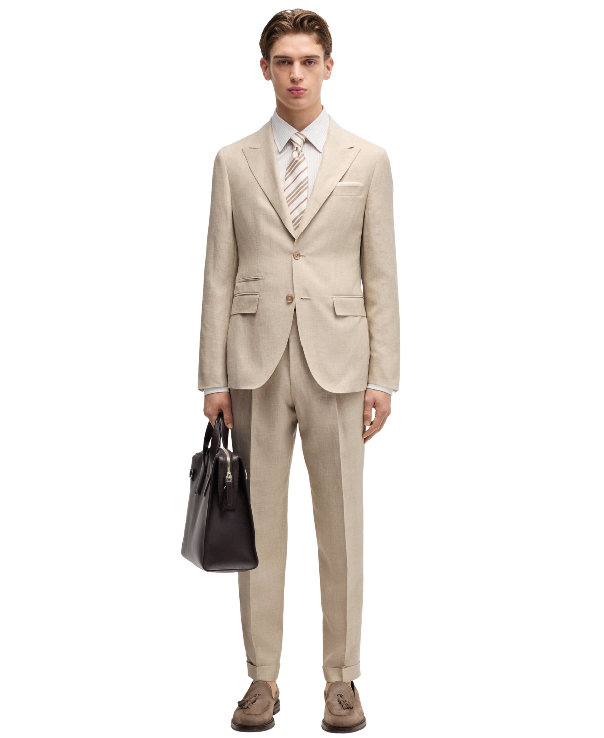 Hugo Boss Boss By  Men's Linen-blend Slim-fit Checked Suit In Open Brown