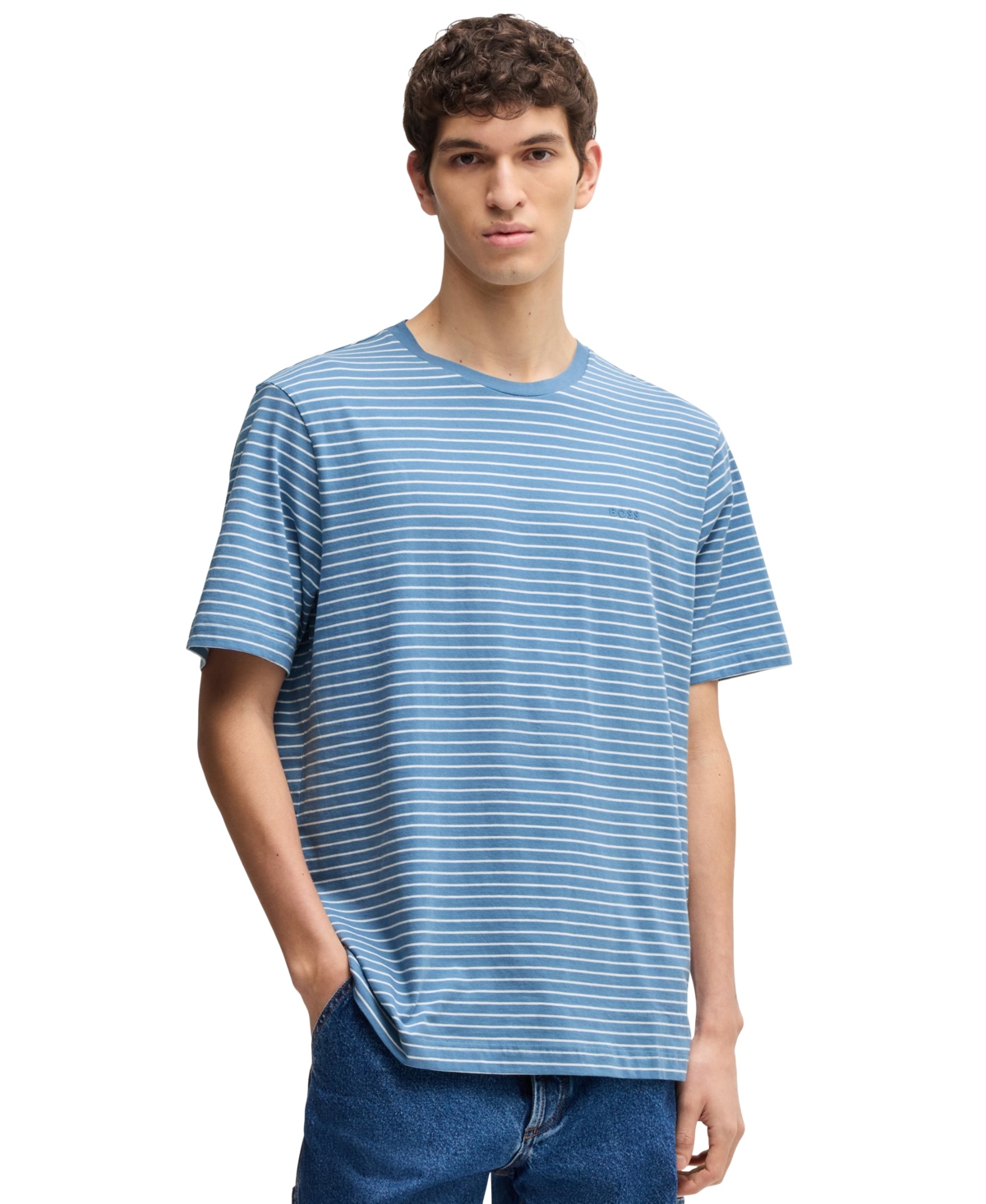 Hugo Boss Boss By  Men's Relaxed-fit Cotton T-shirt In Open Blue