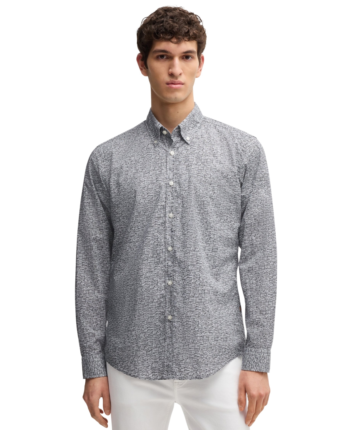Hugo Boss Boss By  Men's Printed Cotton Poplin Regular-fit Shirt In Gray