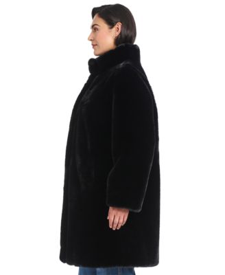 Plus Size Stand-Collar Faux-Fur Coat