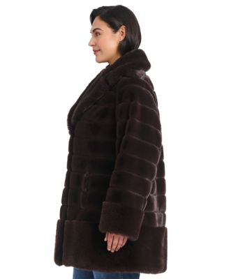 Plus Size Faux-Fur Notched-Collar Coat