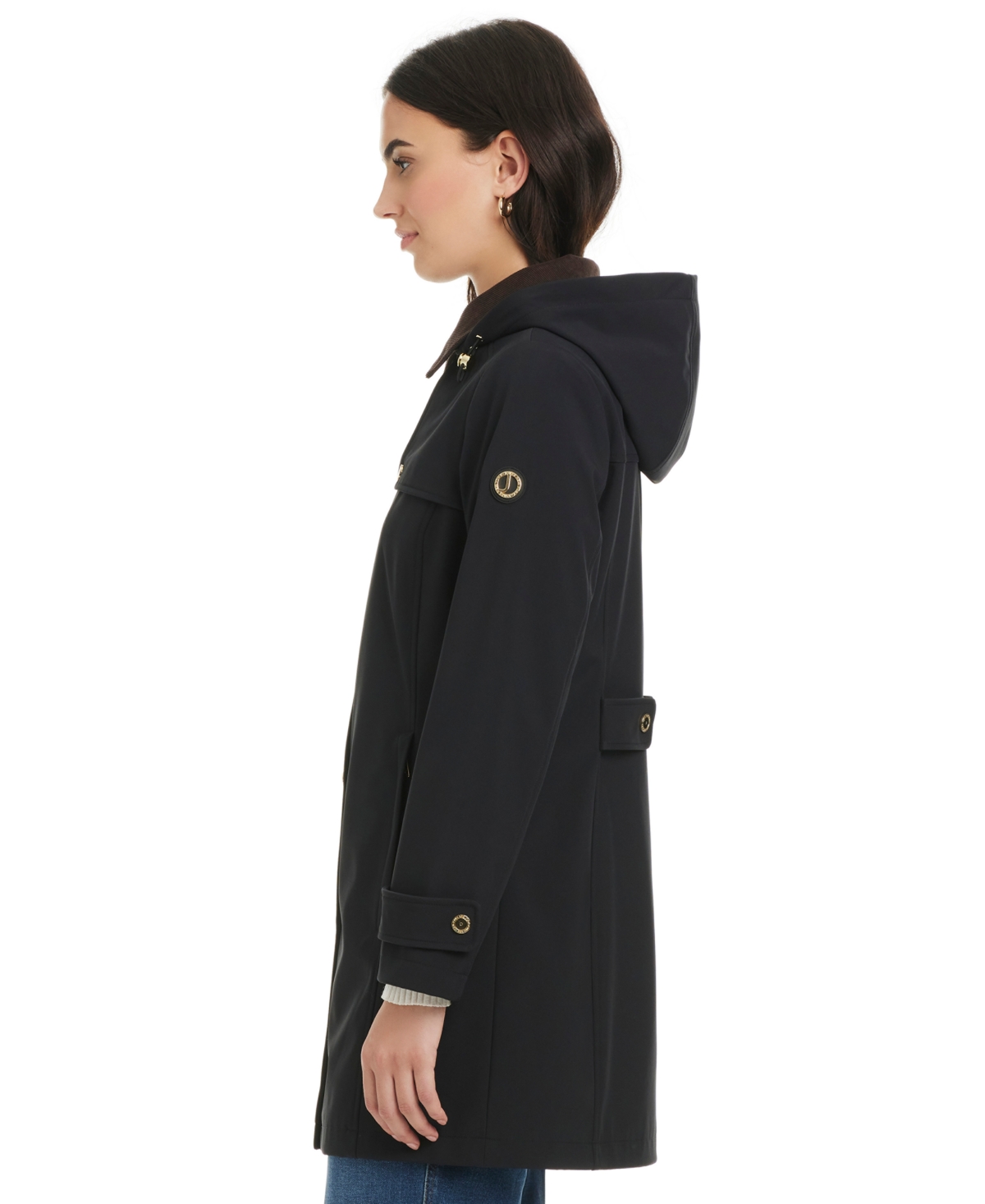 Jones New York Women's Hooded Corduroy-collar Softshell Coat, Exclusively At Macy's In Black