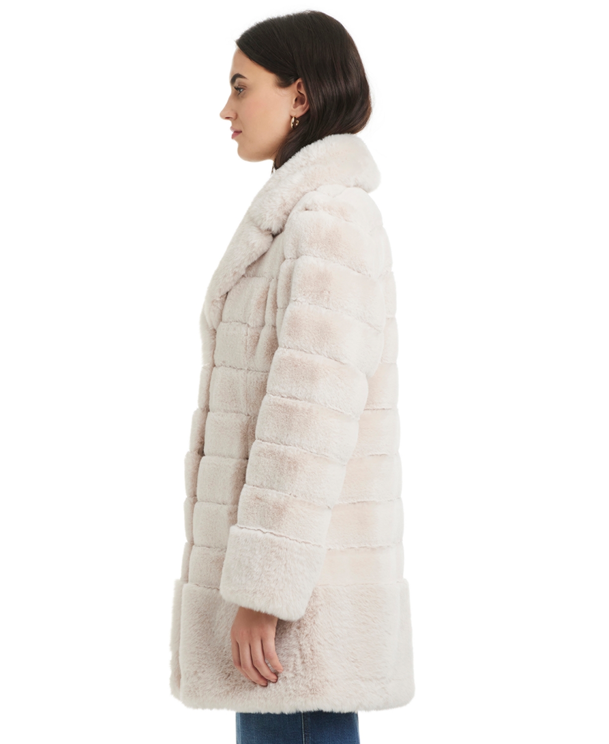 Jones New York Petite Notched-collar Faux-fur Coat In Neutral