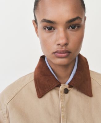 Women's Contrasting Collar Denim Parka Jacket