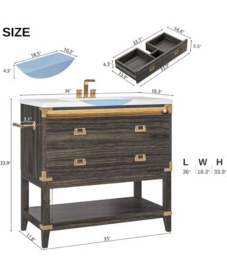 36" Bathroom Vanity with Motion Sensor Light, Wood Bathroom Vanity