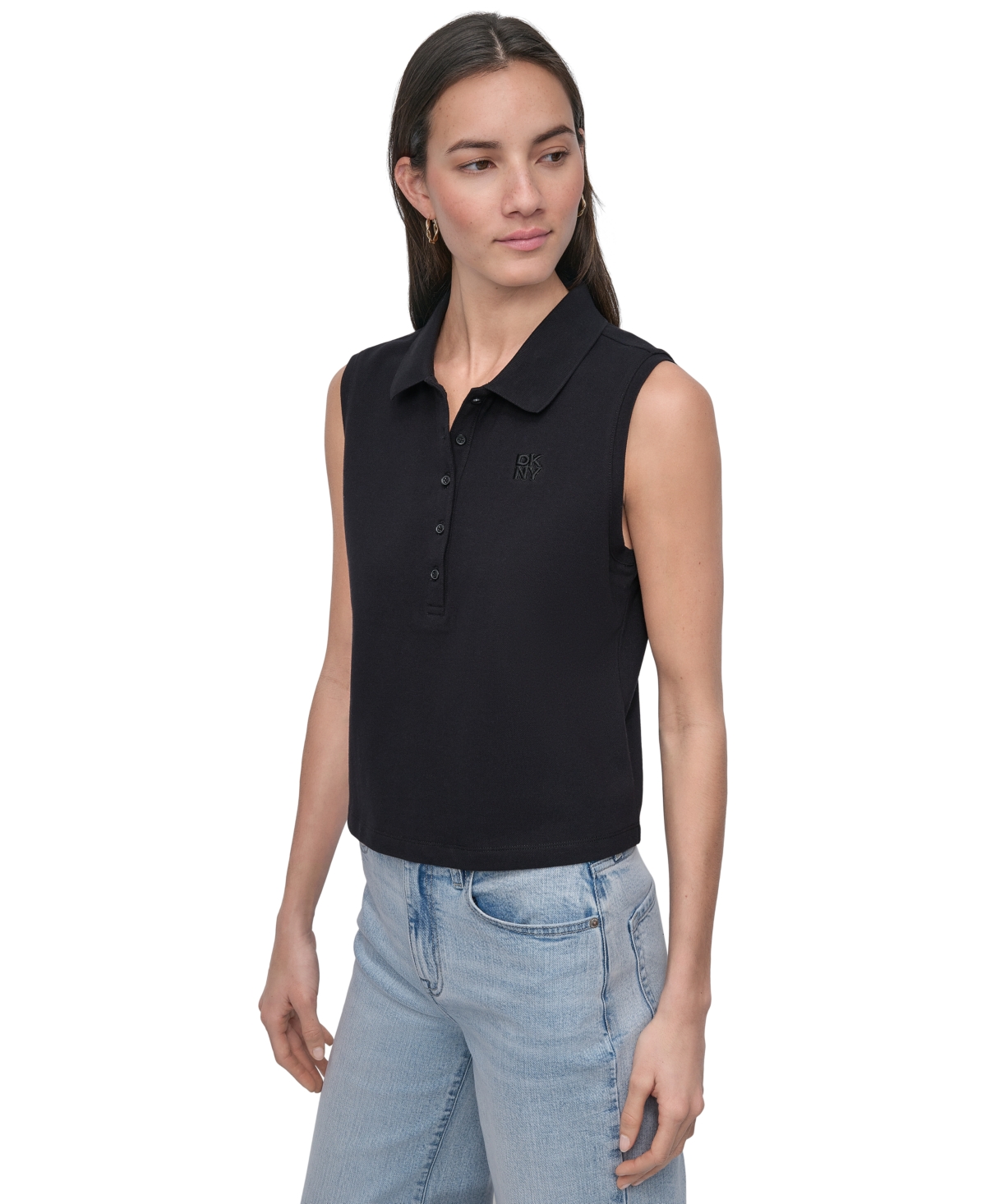 DKNY JEANS WOMEN'S CROPPED SLEEVELESS POLO SHIRT 