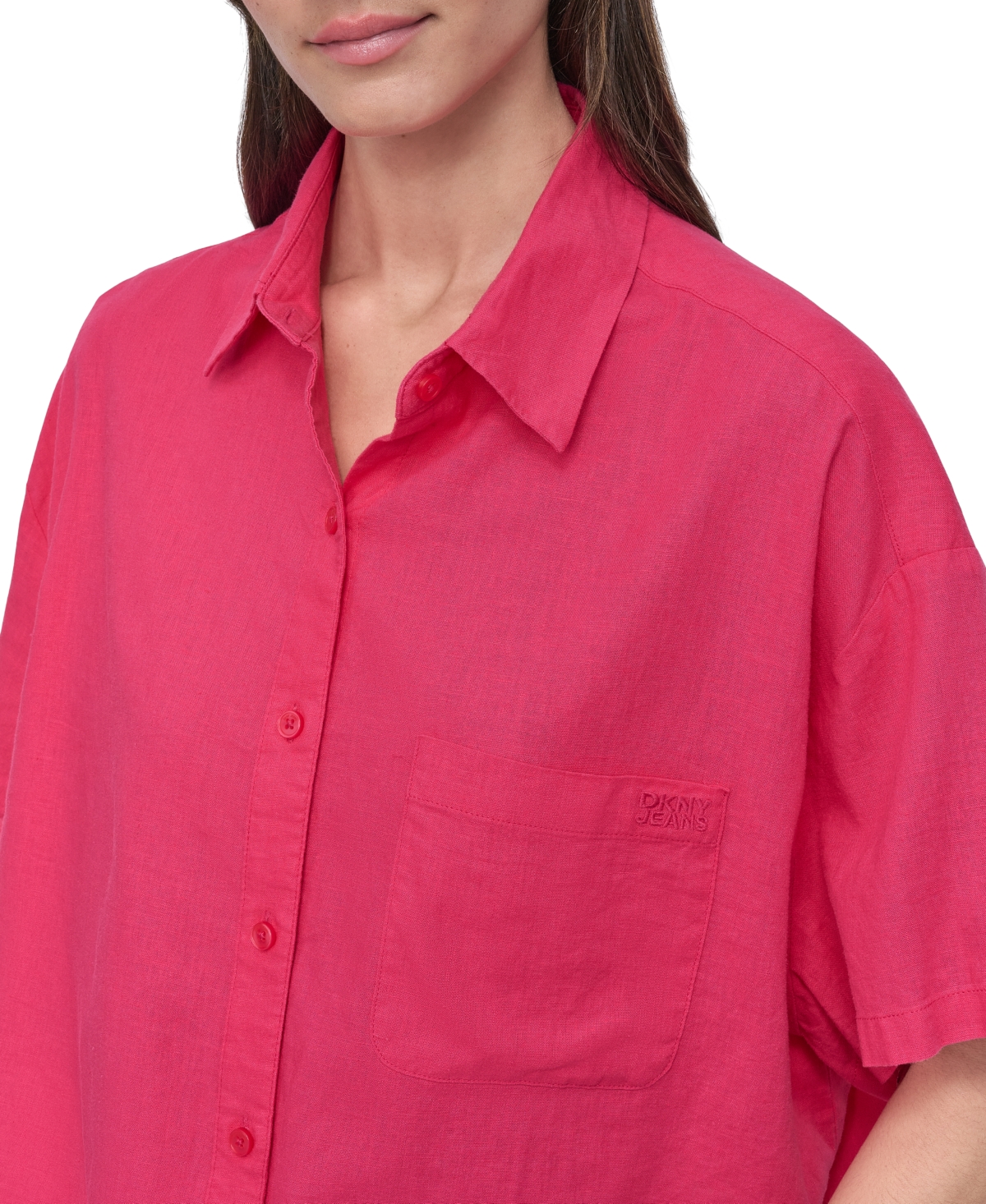 DKNY JEANS WOMEN'S OVERSIZED CROPPED SHIRT 