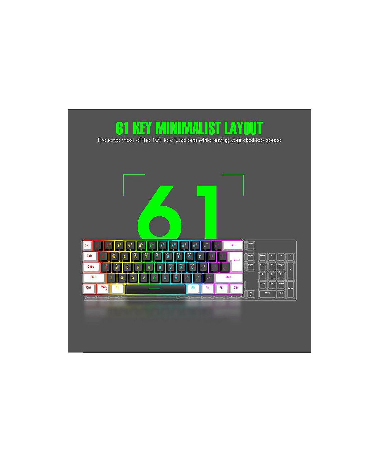 60% wired Gaming keyboard, RGB backlit ultra-small keyboard, waterproof portable, computer/MAC game keyboard (Black)