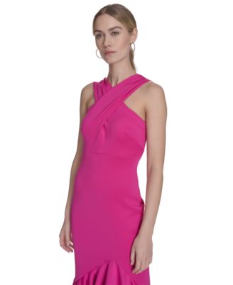 Women's Crossover-Neck Sleeveless Ruffle-Trim Gown 
