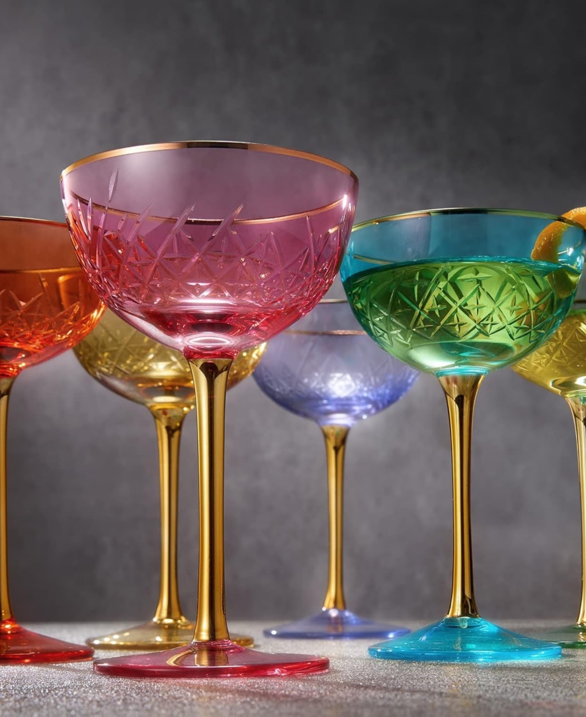 The Wine Savant Vintage Art Deco Coupe Glasses, Set Of 2 In Pink
