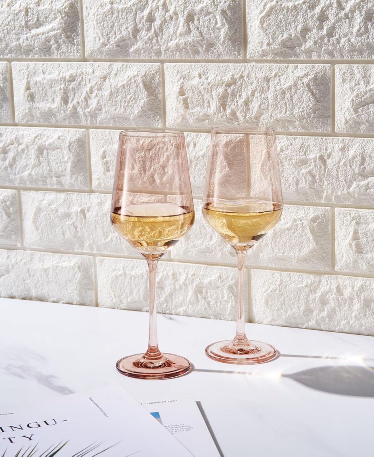 The Wine Savant Contemporary Wine Glasses, Set Of 2 In Light Pink
