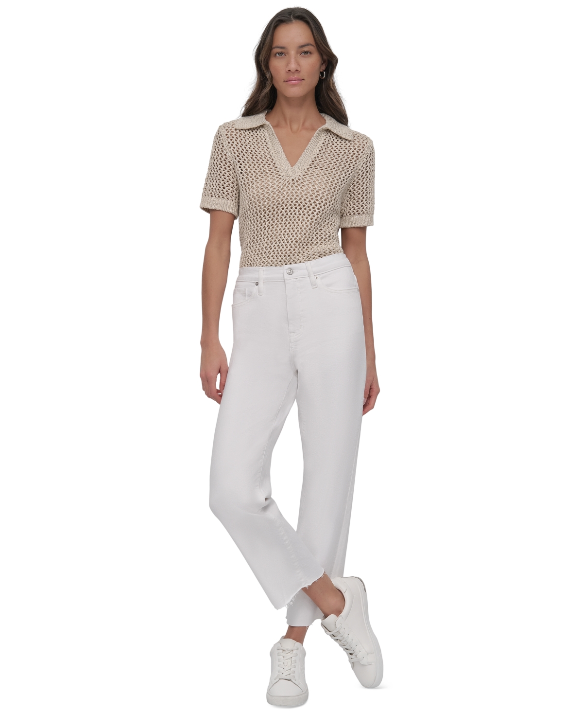 Women's High-Rise Classic Straight-Leg Raw-Hem Jeans - Wht - White