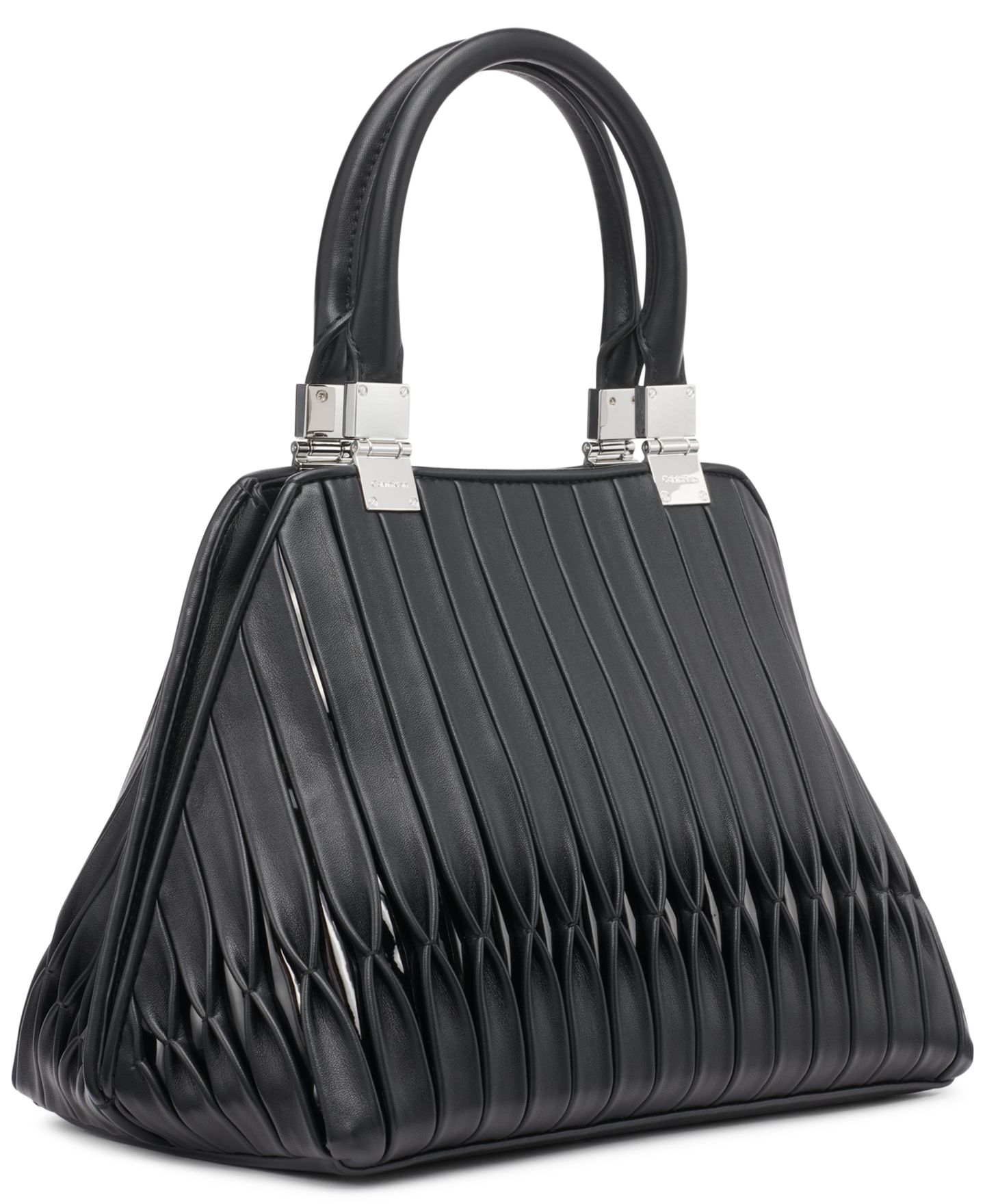 Женская сумка Calvin Klein Granite Convertible Pleated Satchel, цвет: Чёрный / Серебристый — фото 5