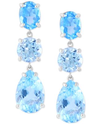 EFFY&reg; Sky Blue Topaz (10-5/8 ct. t.w.) & Swiss Blue Topaz (3/8 ct. t.w.) Linear Drop Earrings in Sterling Silver