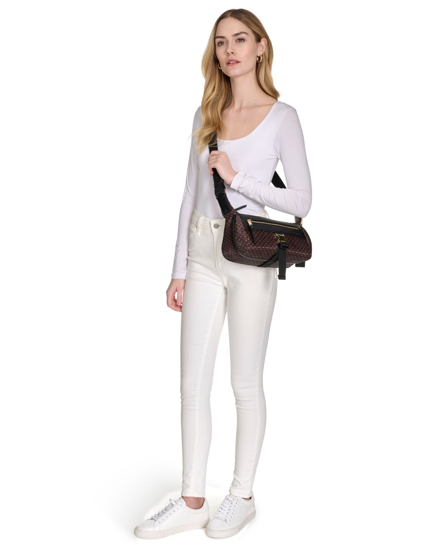 Женская сумка Calvin Klein Elora Nylon Mini Signature Top Zipper Crossbody, цвет: Хаки / Чёрный — фото 6
