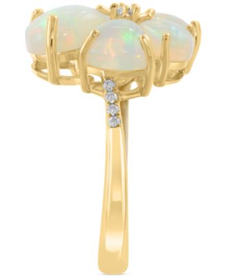 EFFY&reg; Ethiopian Opal & Diamond (1/4 ct. t.w.) Flower Statement Ring in 14k Yellow Gold