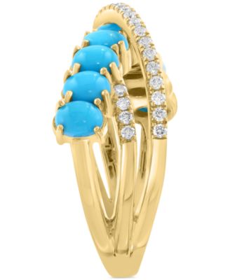 EFFY&reg; Turquoise (5x3mm) & Diamond (1/4 ct. t.w.) Statement Ring in 14k Yellow Gold