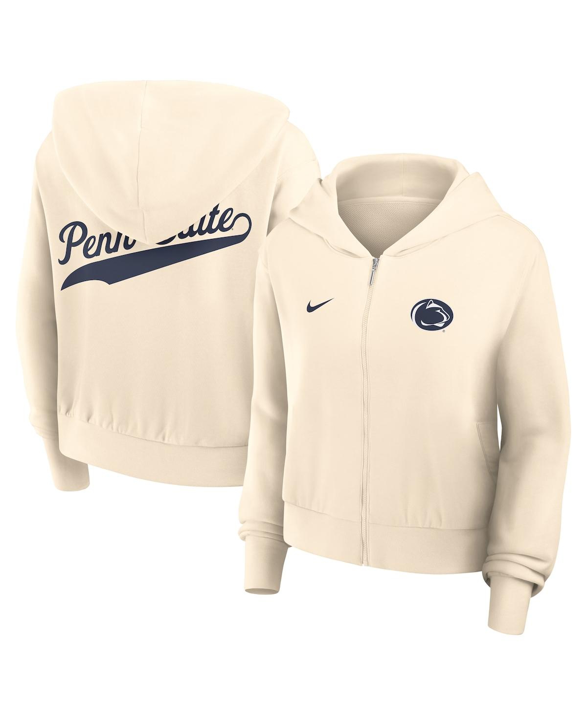 Nike Cream Penn State Nittany Lions Cropped Chill Full-zip Hoodie In Cream