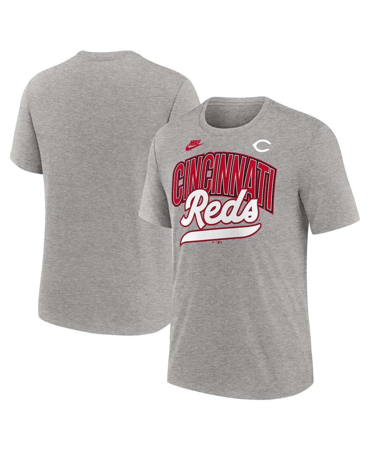 Nike Men's Heather Gray Cincinnati Reds Cooperstown Collection Retro Tri-blend T-shirt In Heather Gray
